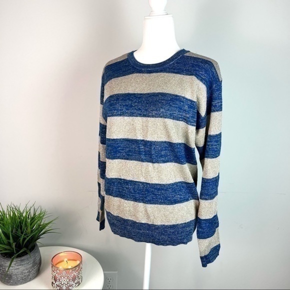Derek Lam 10 Crosby metallic blue and gold stripe sweater size small - Picture 1 of 11